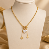 Pearl Heart Toggle Charm Necklace
