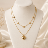 Layered Gold Heart Charm Necklace