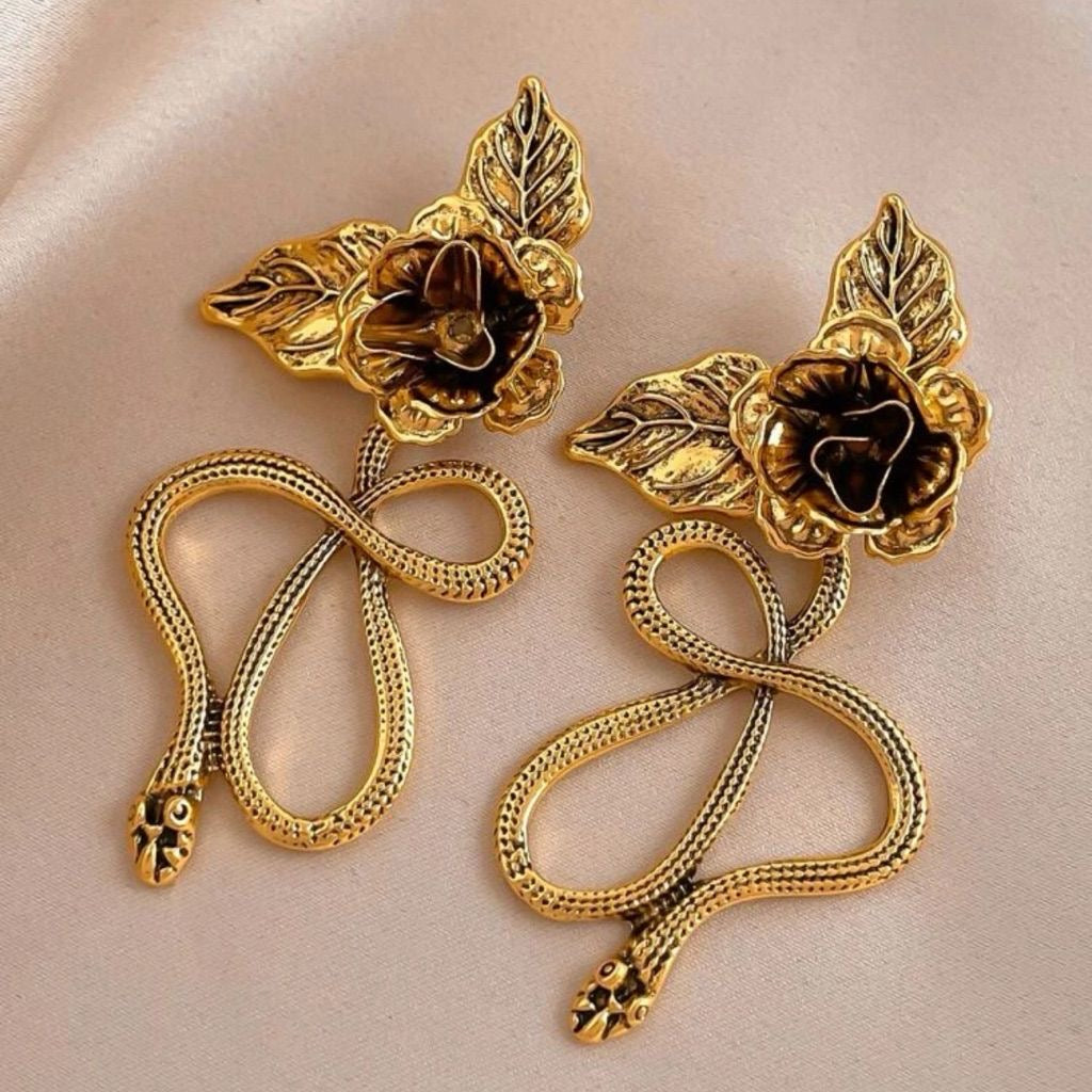 Rose bow drop earrings